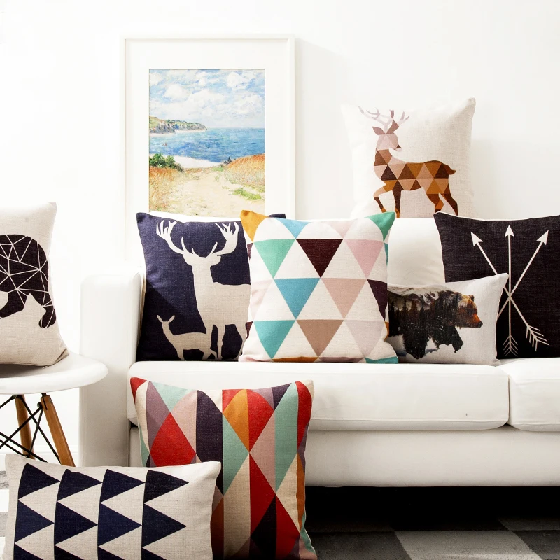 Мультяшные Животные Олень Медведь подушка с геометрическим рисунком наволочка