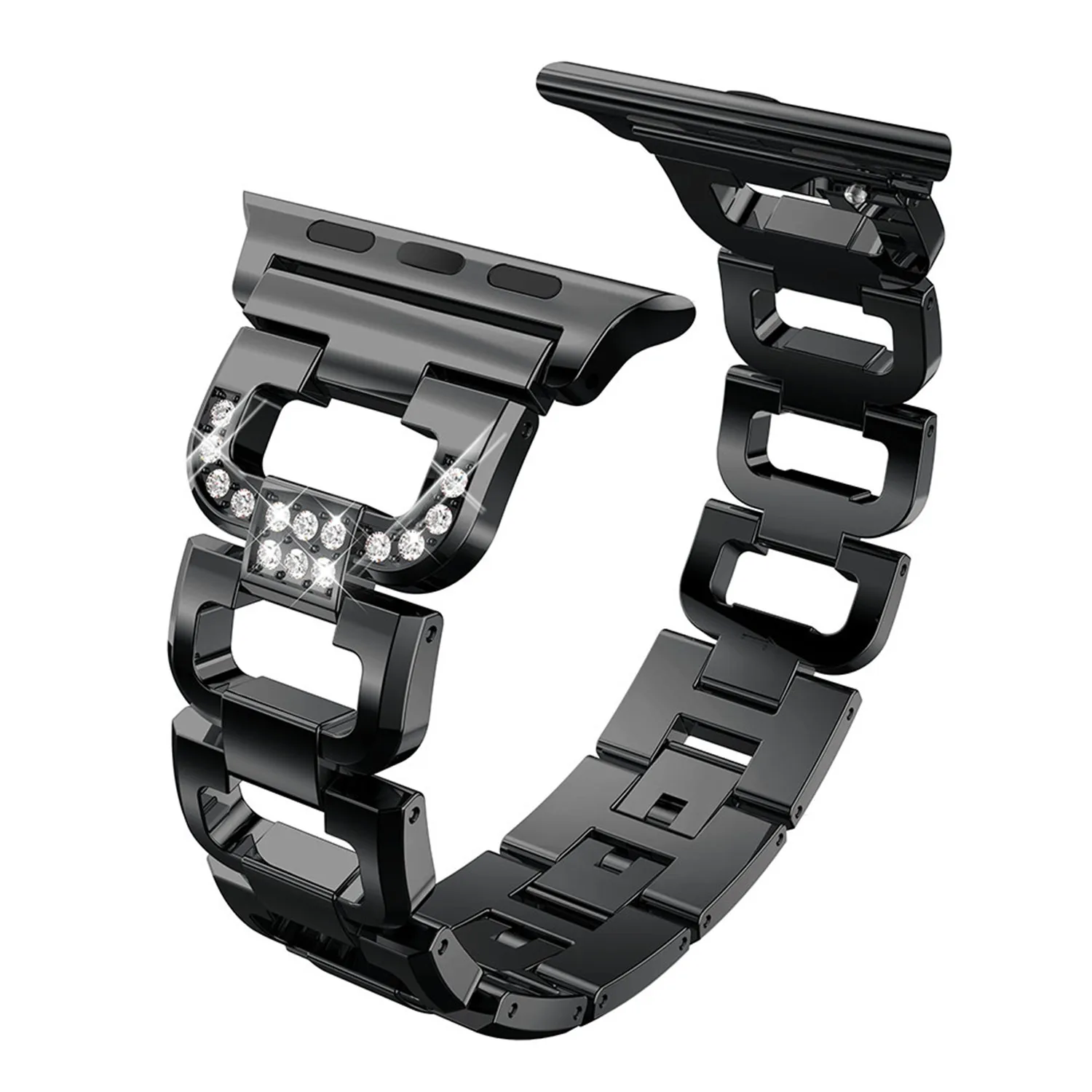 Черный Женский ремешок для часов Apple Watch Band 38 42 мм 40 мм 44 мм ремешок из нержавеющей стали с бриллиантами для iWatch Series 5 4 3 2 1 браслет ремень - Цвет ремешка: Черный