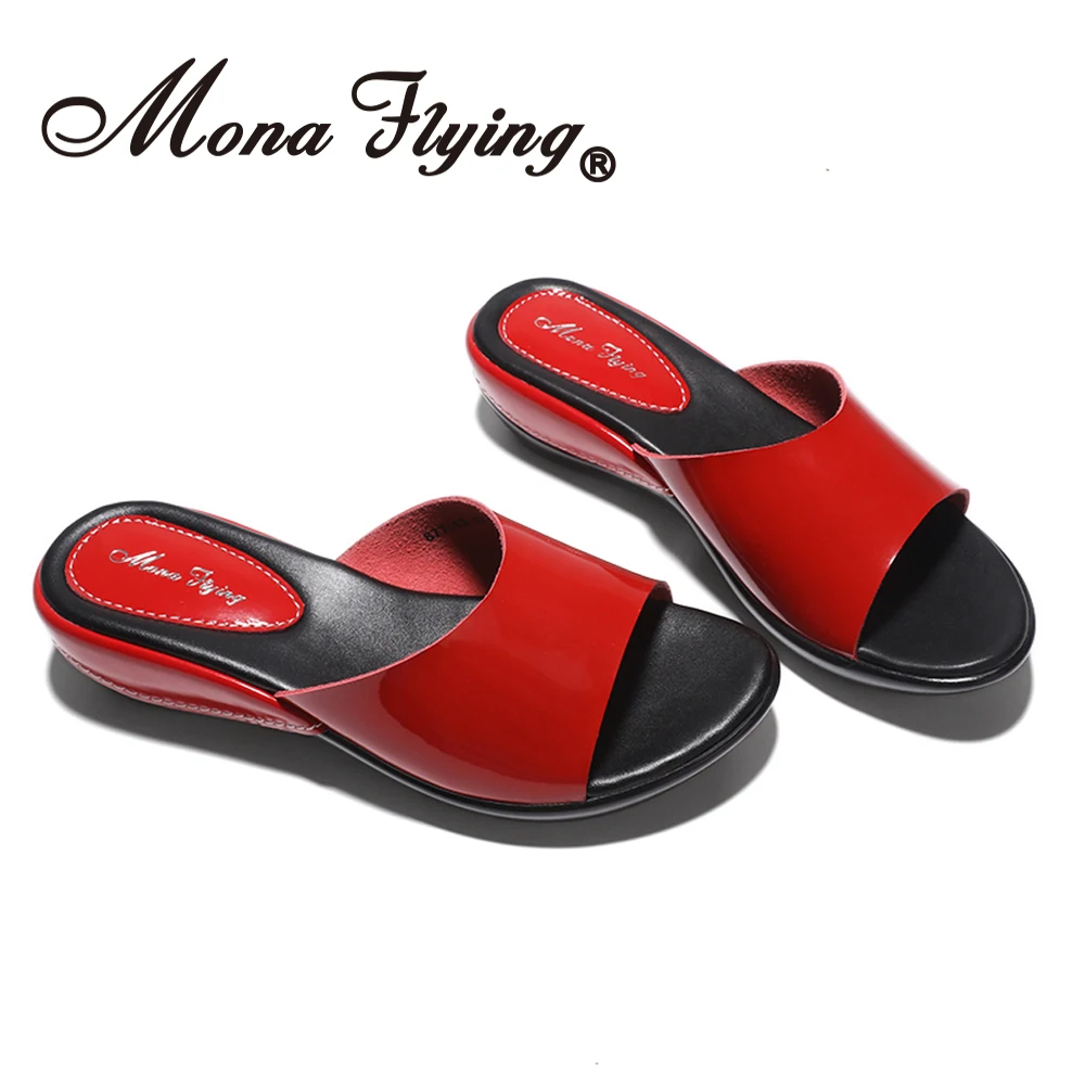 Мона Летающий женская обувь из натуральной кожи Туфли на танкетке с каблуком