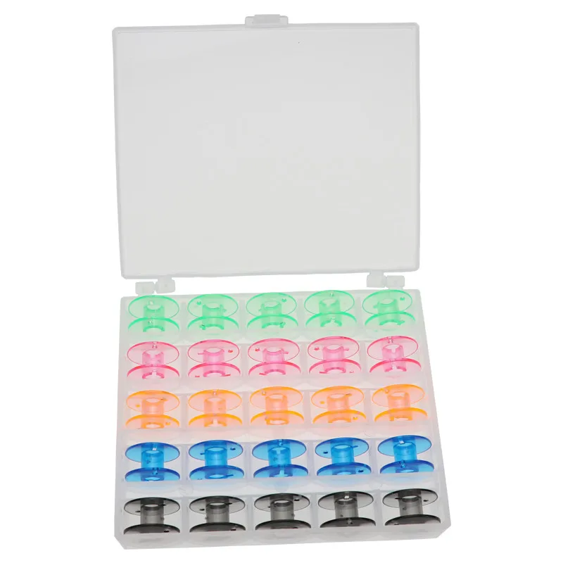 25PCS color bobbin Пустая коробка с 25 бобины для шитья машины пластиковые катушки для дома ручной работы аксессуары Швейные Инструменты - Цвет: 25PCS color bobbin