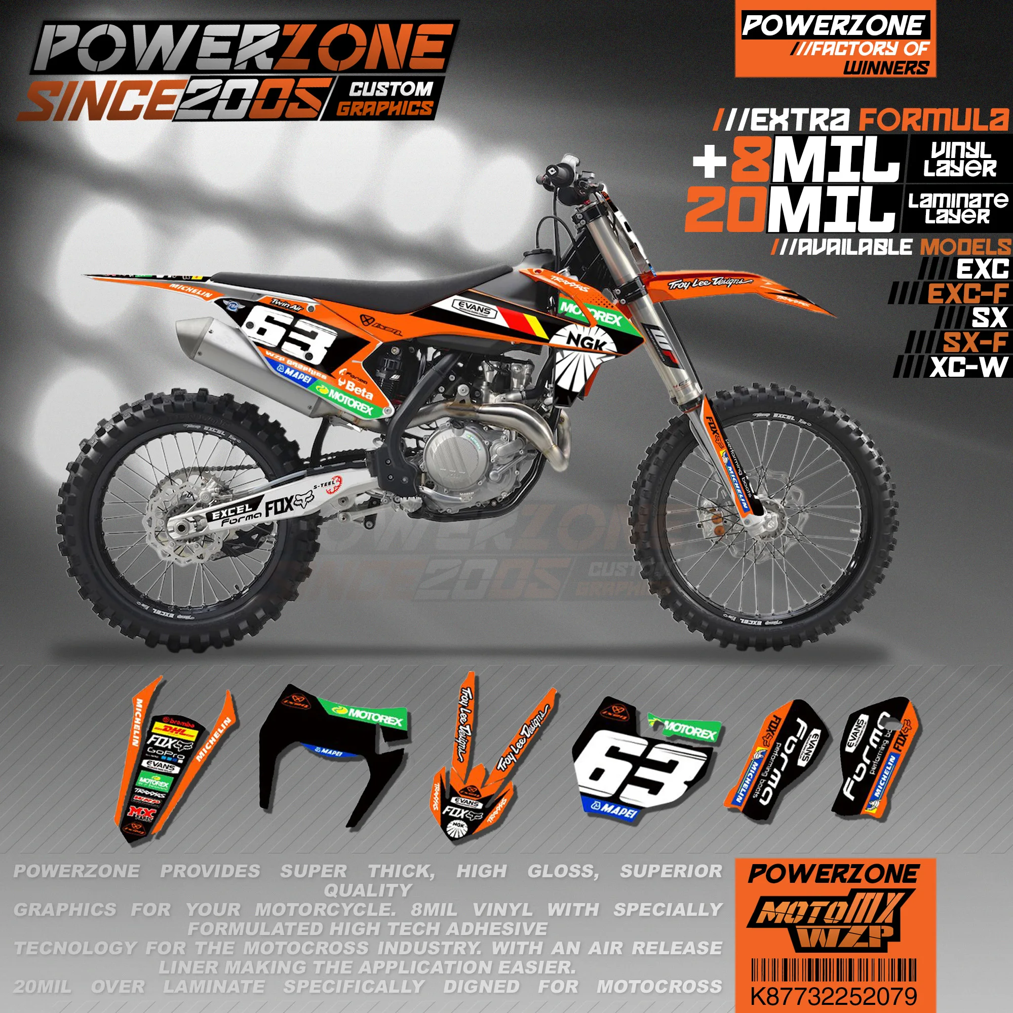 Персонализированные графические фоны PowerZone Team наклейки 3M Набор наклеек для KTM SX SXF