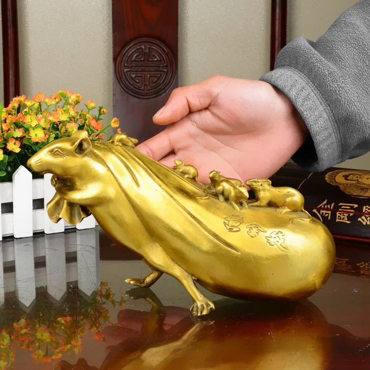 

Auspicious Good luck Golden mice # OFFICE HOME efficacious Talisman Money Drawing auspicious fortune mice Brass statue-23 CM