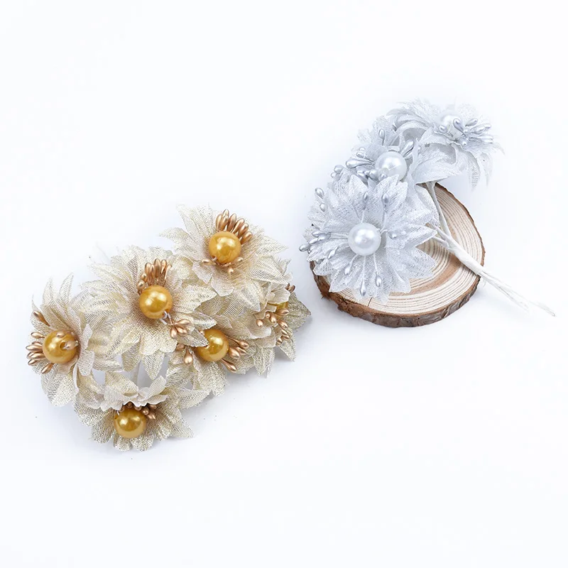

6PCS Artificial flowers Gold silver Christmas new Year decorative flowers wedding home decoration accessories wreath Fake plants