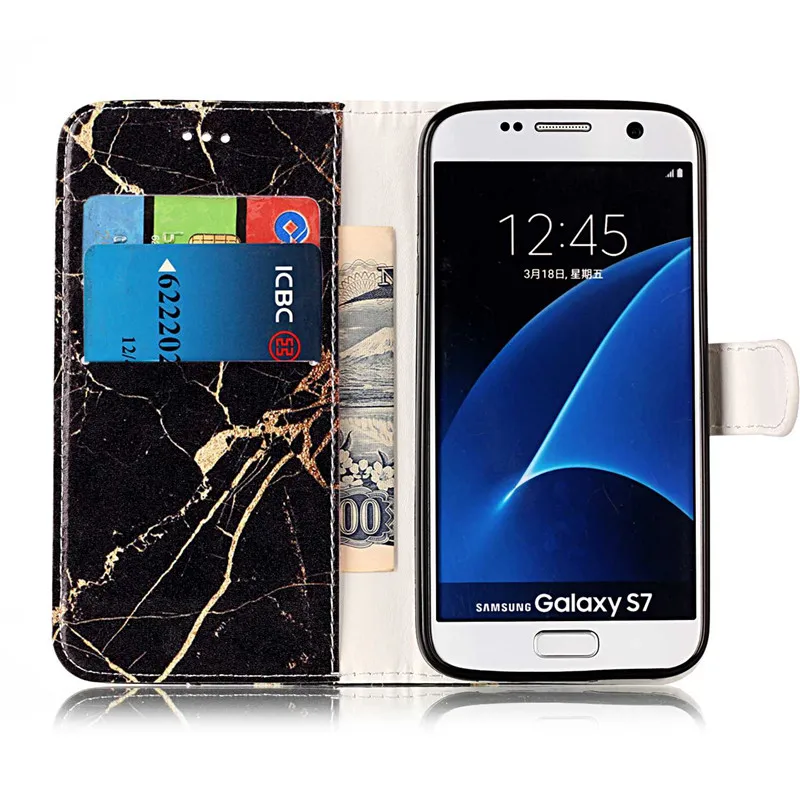 Гранит Мрамор Текстура Бумажник ИСКУССТВЕННАЯ Кожа Флип Чехол Для Samsung Galaxy S7