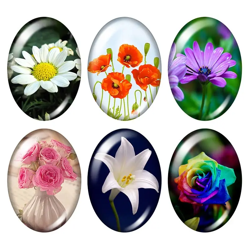 10pcs mixed Красивые цветы Маргаритка Лилия Роза 13x18 мм/18x25 мм/30x40 мм овальные фото стекло кабошон демонстрационная плоская задняя часть делая результаты TB0007 - Цвет: 10pcs mixed