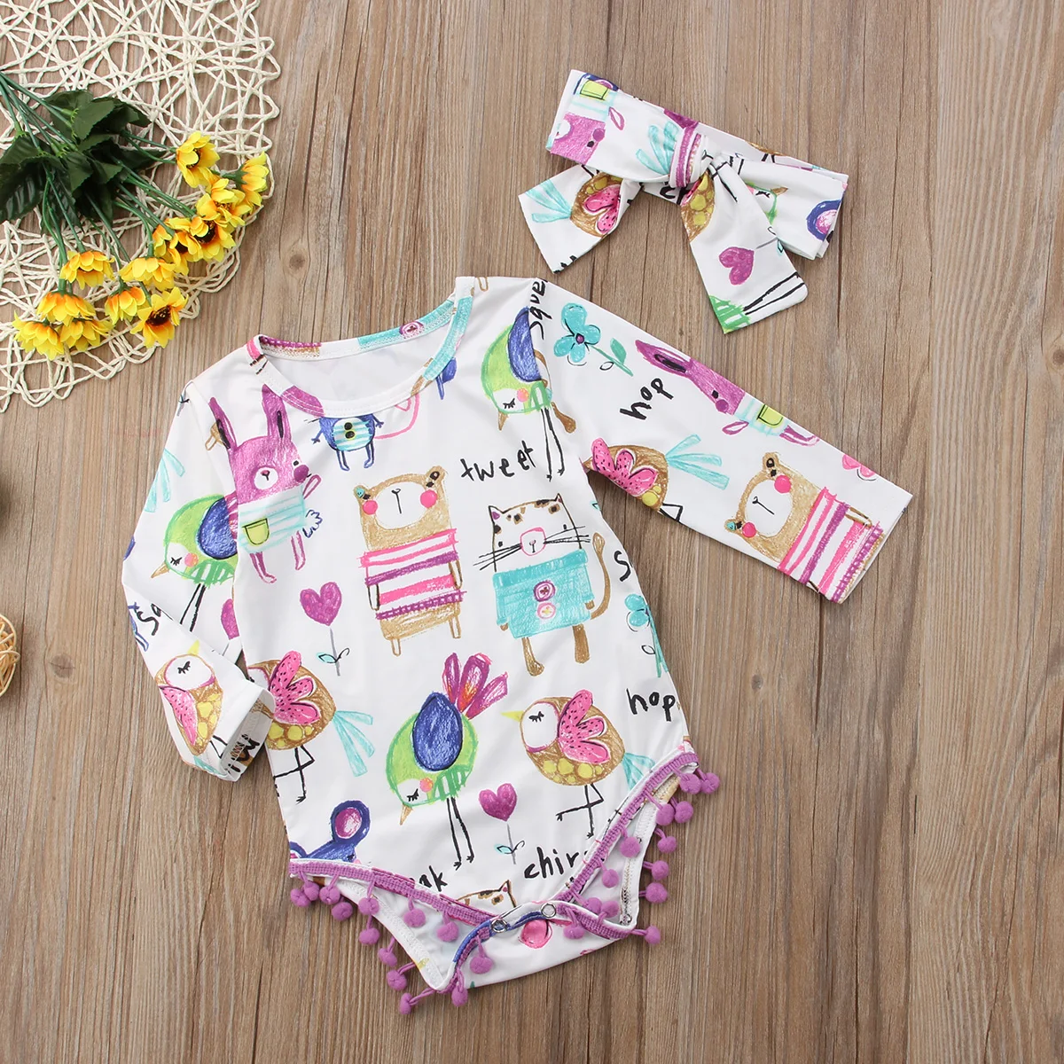

Adorable Newborn Baby Girls Cartoon Boydsuit Romper Jumpsuit Outfits Set One Piece Clothes Fashion Long Sleeve O-neck Clothing