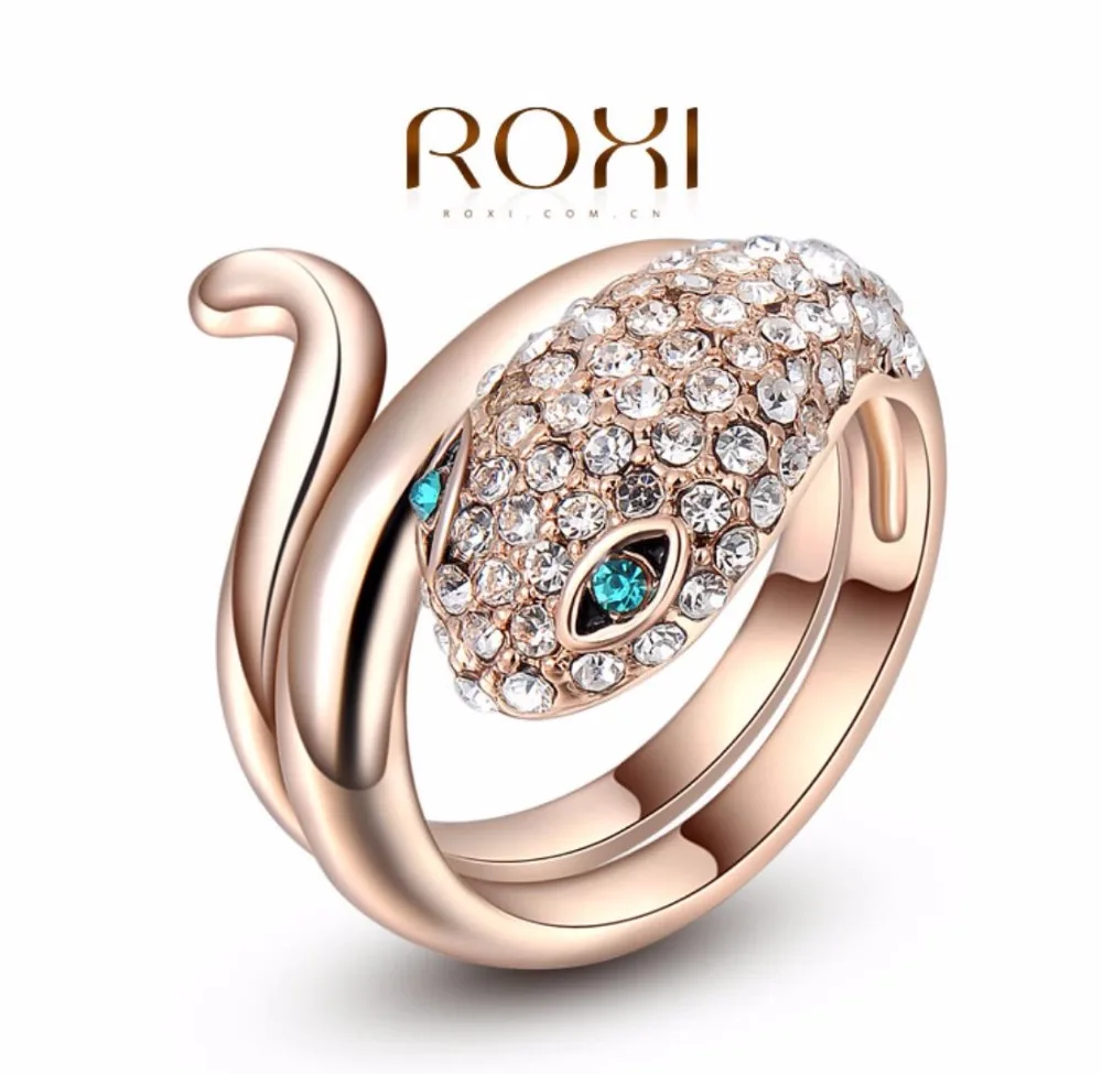 Бренд ROXI Классический Кристалл циркония Оптовые розовое золото Цвет змея кольцо
