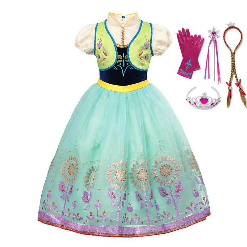 Anna Dress Set 02 MUABABY платье Анны для девочек; бальное платье; одежда; роскошный костюм принцессы с накидкой; детское нарядное платье на Рождество, Хэллоуин - Цвет: Anna Dress Set 02