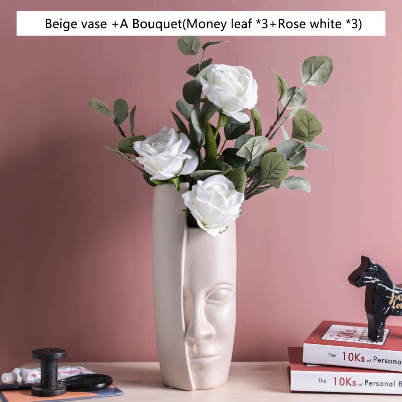 Beige(A bouquet) Художественная ваза в скандинавском стиле, керамическая ваза для цветочной композиции, винтажные вазы для искусственных цветов, керамическая ваза для абстрактного лица - Цвет: Beige(A bouquet)