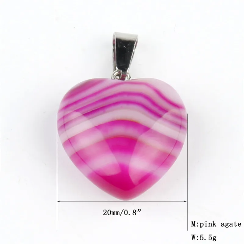 Pink agate Ассорти Натуральный камень Сердце Подвески Исцеление Чакра Кристалл Рейки Маятник Кристалл Opalite Бисер - Окраска металла: Pink agate