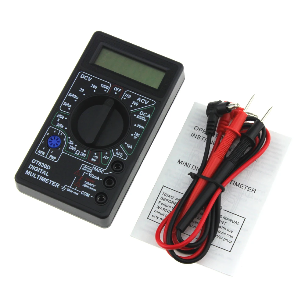 

DT830D Mini Digital Multimeter voltmeter Voltage Ampere Ohm Tester DC AC Ammeter Power Meter Test With Lead Probe Buzzer