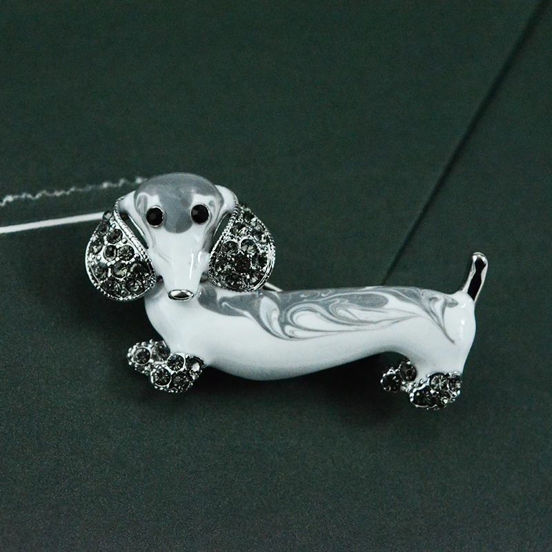ALenno Cute Enamel Rhinestone Dachshund Dog Brooch Decorative Pins Badges On The Clothes Scarf Bag Accessories Women Jewelry | Украшения и