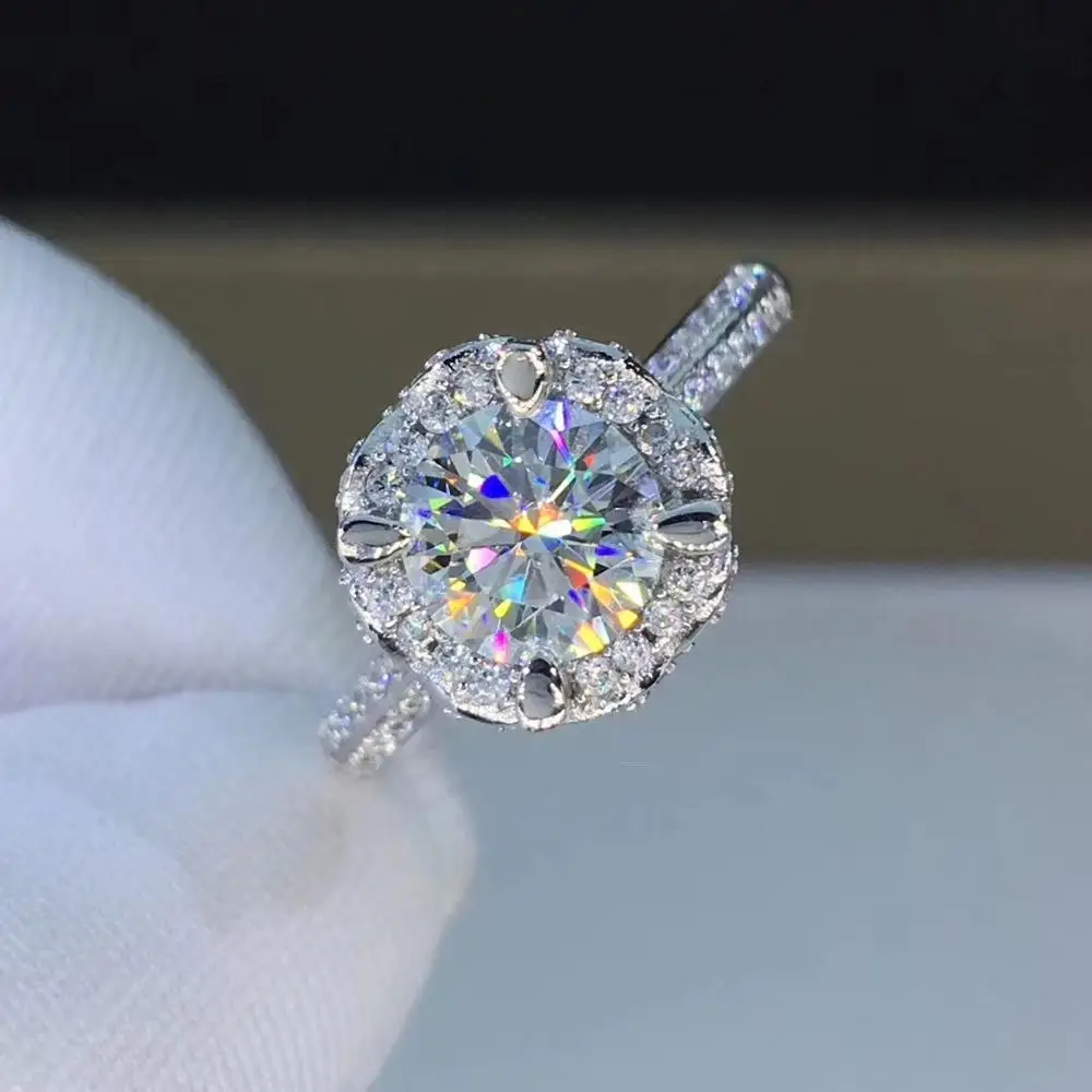 Круглое серебряное Moissanite кольцо 1.00ct D VVS роскошное Weding 925 для женщин | Украшения и