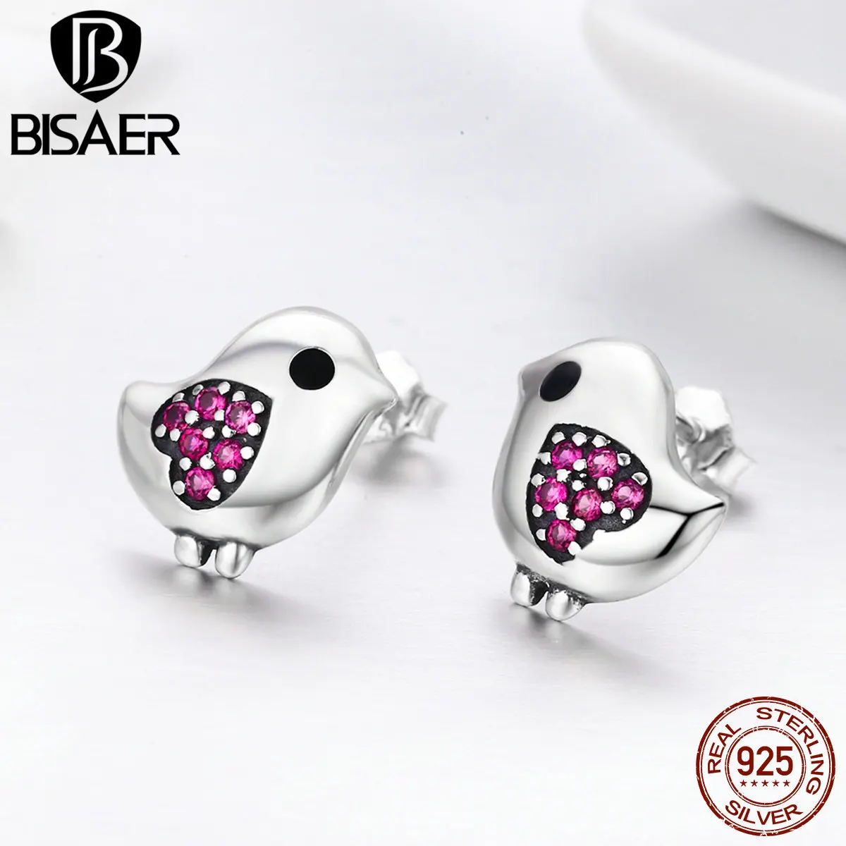 BISAER,, 925 пробы, бижутерия, маленькая птичка, начинающая нестись, маленькие серьги-гвоздики для женщин, модные серебряные ювелирные изделия, S925 GXE319