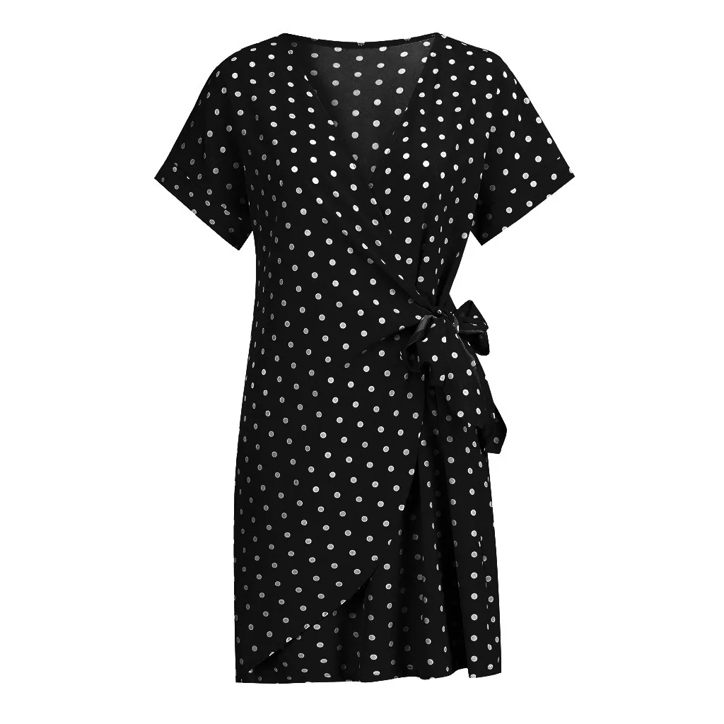 Женские летние Boho с коротким рукавом сексуальные v образным вырезом в горошек