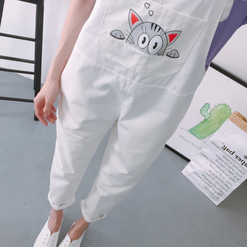 Harajuku Kawaii, женский комбинезон для школьников, корейский стиль, принт с кошкой, карманы, трендовые женские комбинезоны, летние, дышащие, шикарные