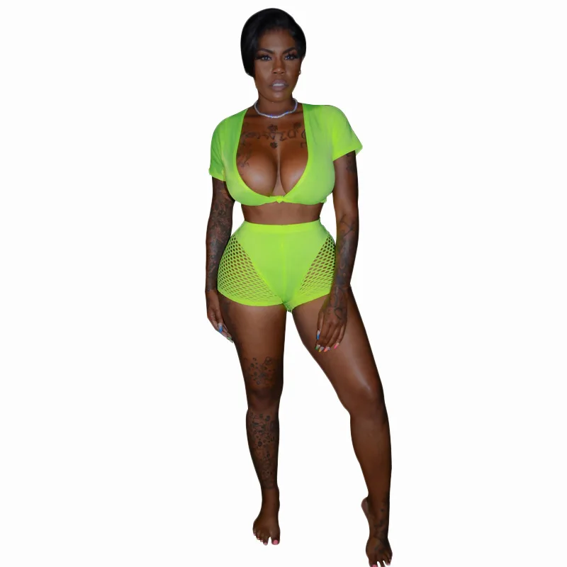 Неоновый Женский комплект 2 шт. спортивный костюм однотонная одежда укороченный