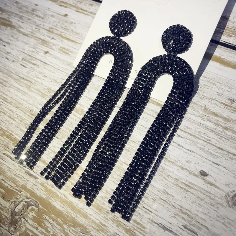 Женские модные блестящие Висячие серьги Стразы с кисточками ювелирные изделия