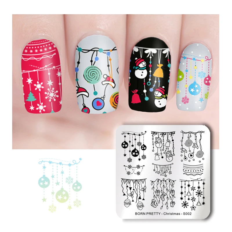 BORN PRETTY Xmas штампованные пластины для ногтей Рождество Снежинка штамповка шаблон