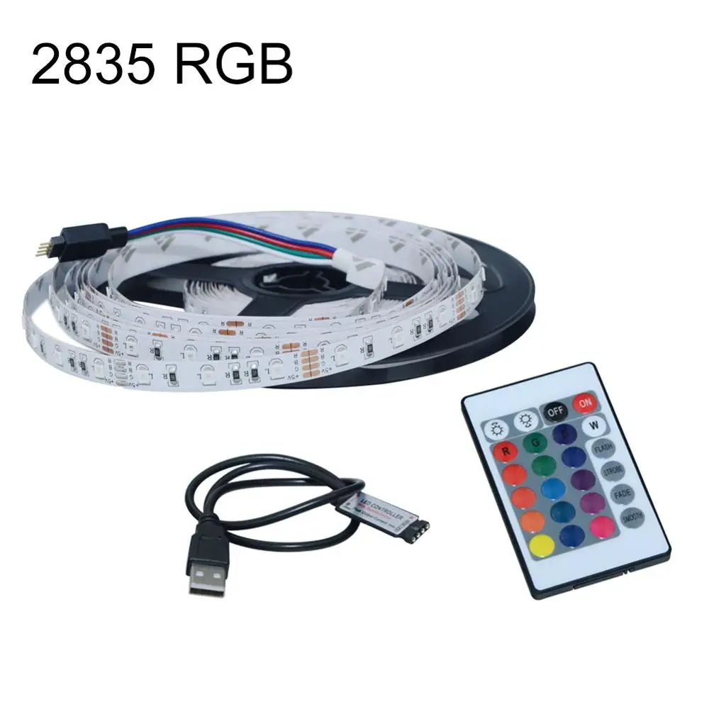 RGB 24key remote 5 м-50 мм 5 в Светодиодная лента с питанием от USB 2835SMD Светодиодная лента для ТВ фона ПК 60 светодиодный s/m не водонепроницаемый - Испускаемый цвет: RGB 24key remote