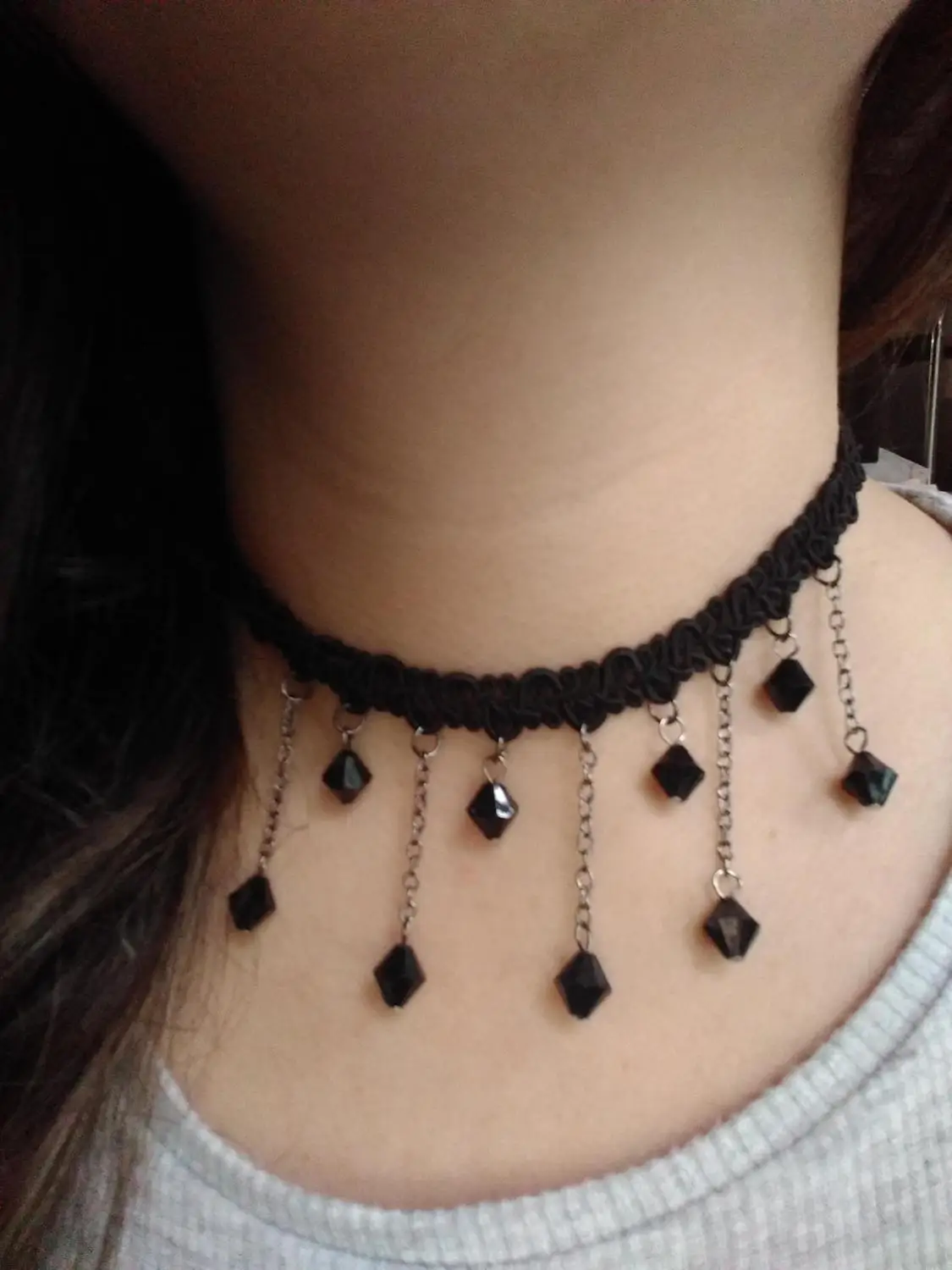 Женское винтажное очаровательное колье ручной работы черное кружевное