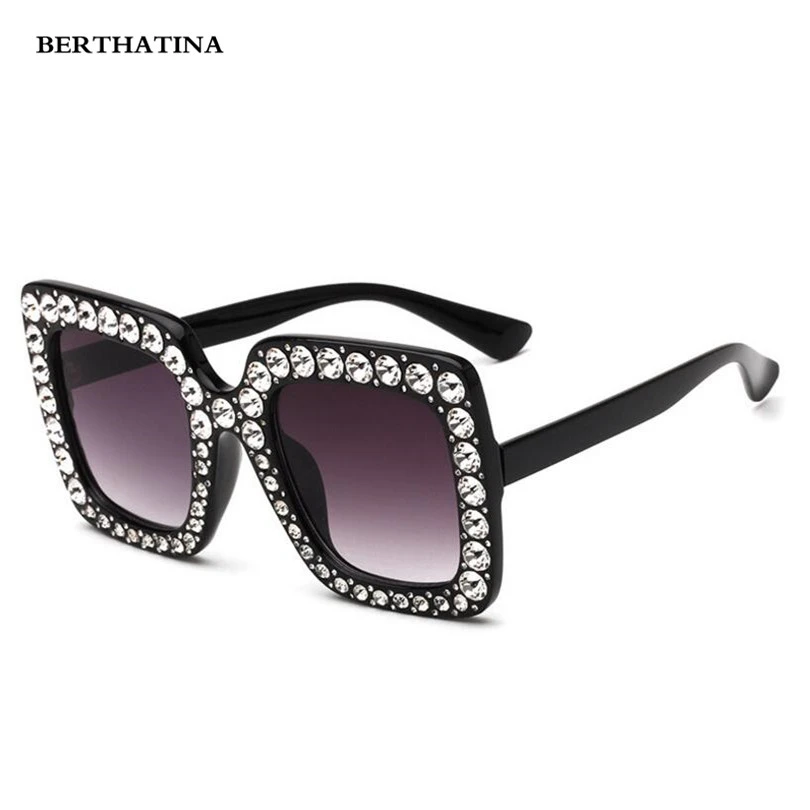 Солнцезащитные очки в большой оправе со стразами женские классические винтажные