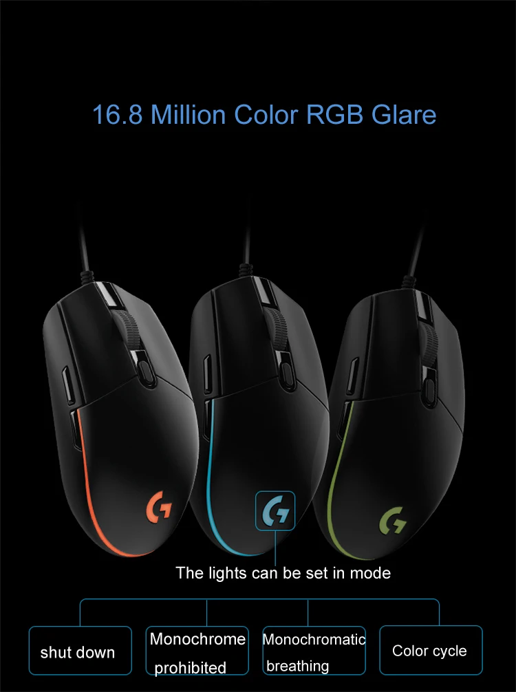 Проводная игровая мышь logitech G102 IC PRODIGY 16,8 м с цветной RGB подсветкой souris gamer 8000 dpi mause оптическая компьютерная игровая мышь