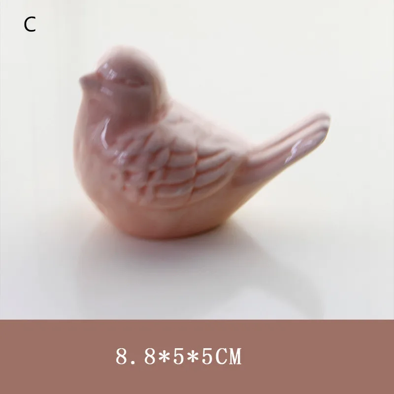 Pink Нордическая керамика, фигурки птиц, украшения, синий, желтый, розовый, зеленый, птица, модель животного, миниатюрные украшения для сада, домашний подарок - Цвет: Pink
