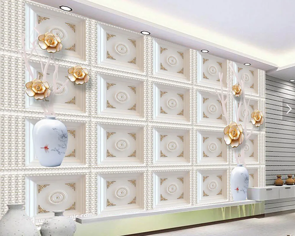 3d клетчатые вазы цветочные обои фрески для кафе ресторана гостиной телевизора