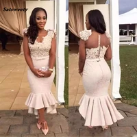 2022 african sexy deep v neck satin mermaid bridesmaid dresses sheer back short sleeves cheap plus size arabic long p gown