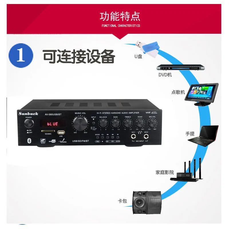Kaolanhon100W* 2+ 50 Вт* 2+ 50 Вт 5,1 2220 в TAV-580BT Bluetooth усилитель карты высокой мощности HIFI домашний аудио усилитель 4-16 евро