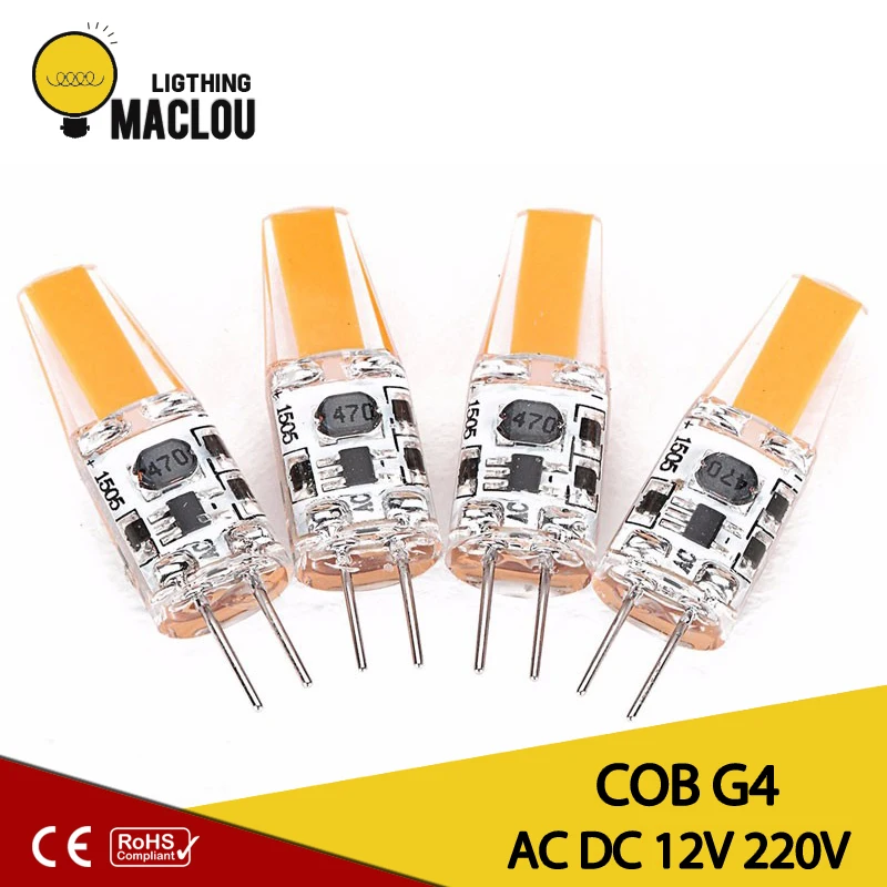 MACLOU COB G4 лампа Светодиодный светодиодный свет лампы AC DC 12V 220V для домашнего