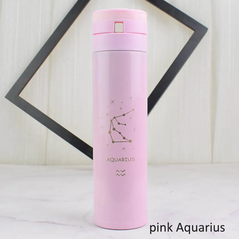 pink Aquarius Термос чашка портативная вакуумная колба чайная чашка термоса термоизолированная Двойная Стенка Созвездие 12 безстильный стальной отскакивающий чехол - Цвет: pink Aquarius