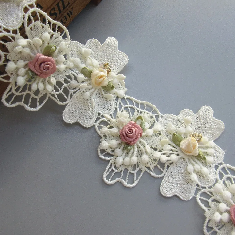 1 Meter 8cm Apricot Diamond Fabric Flower Lace Edge Trim Ribbon Embroidered Applique Sewing Craft Crochet Wedding Dress Clothes | Дом и сад