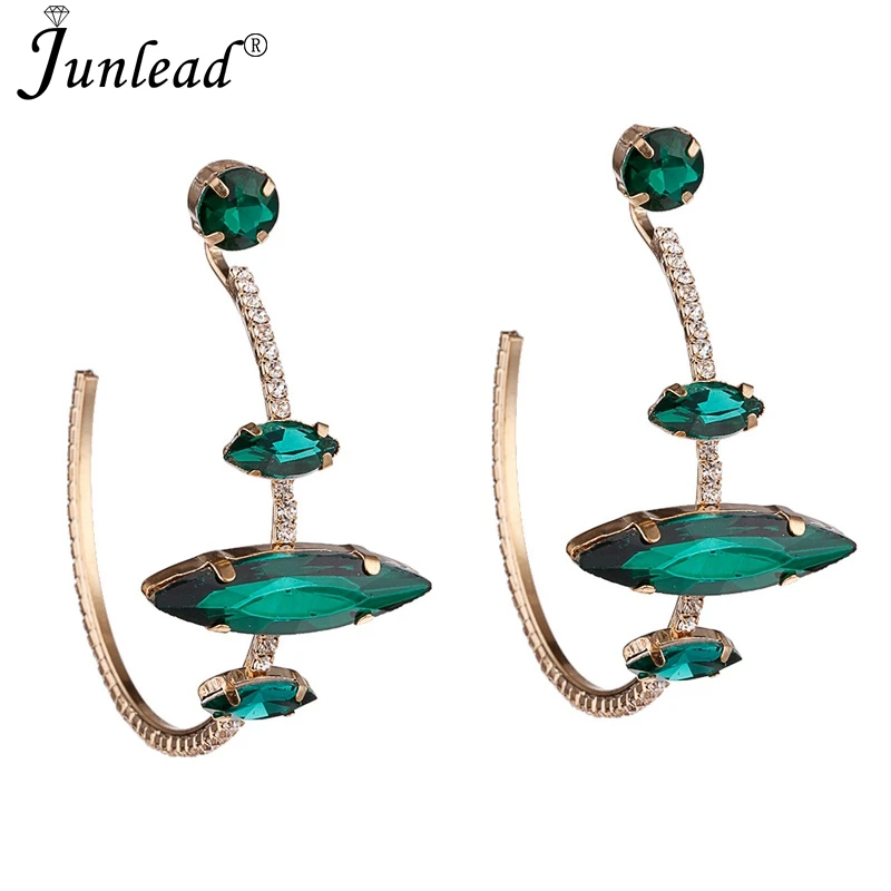 Junlead Горячая роскошь Bijoux Большой Круглый Макси Зеленый Кристалл серьги Бохо