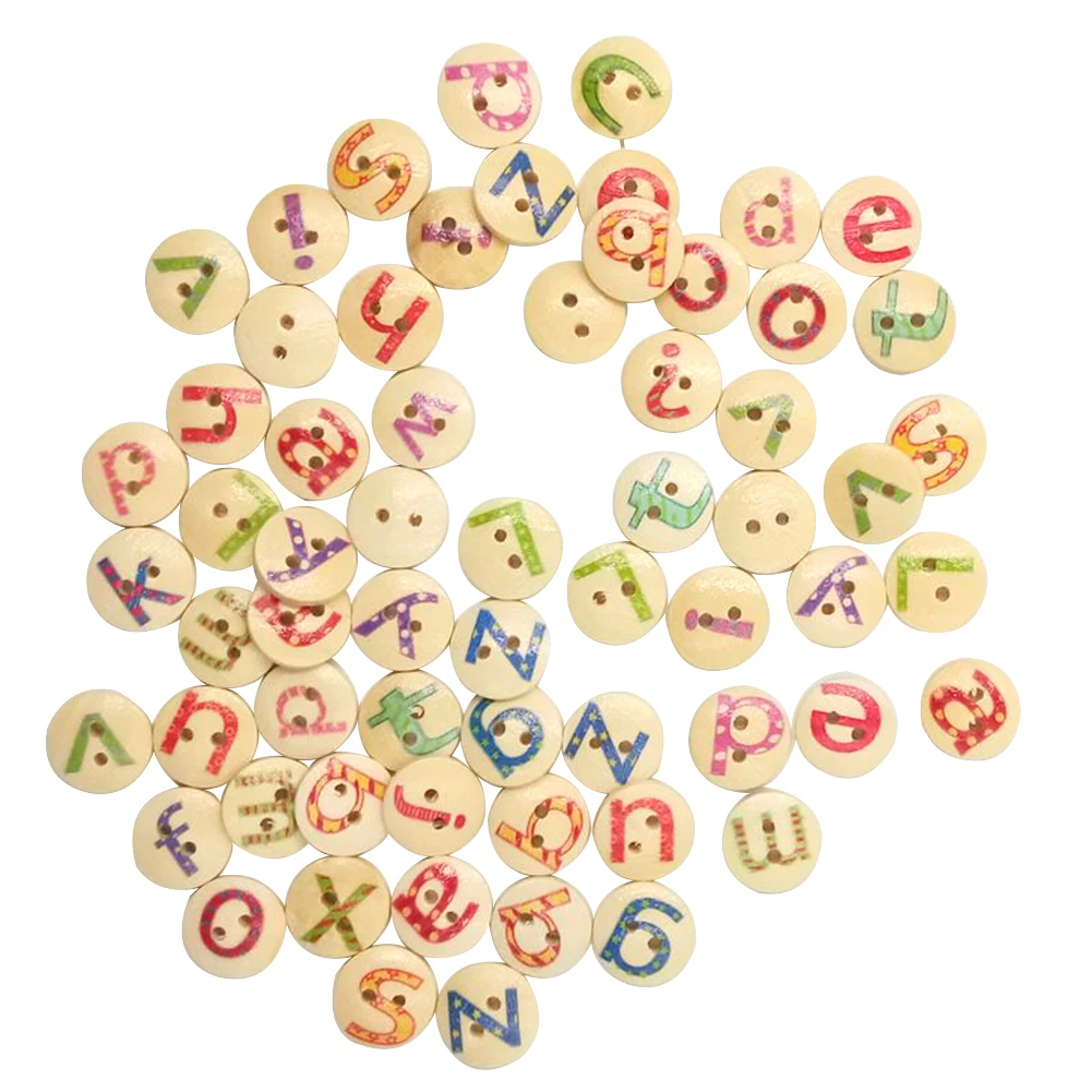 

100Pcs 15mm Letter Print Two Holes Wooden Buttons for Sewing Scrapbook Crafts