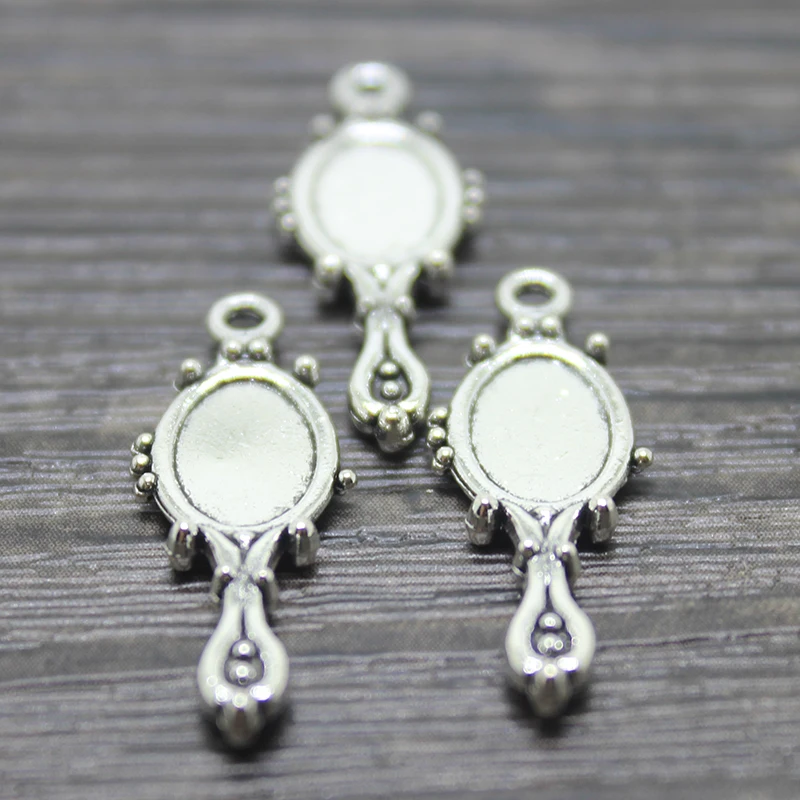 25 шт./27*10 мм Античное посеребренное кружевное ручное зеркало Очаровательные