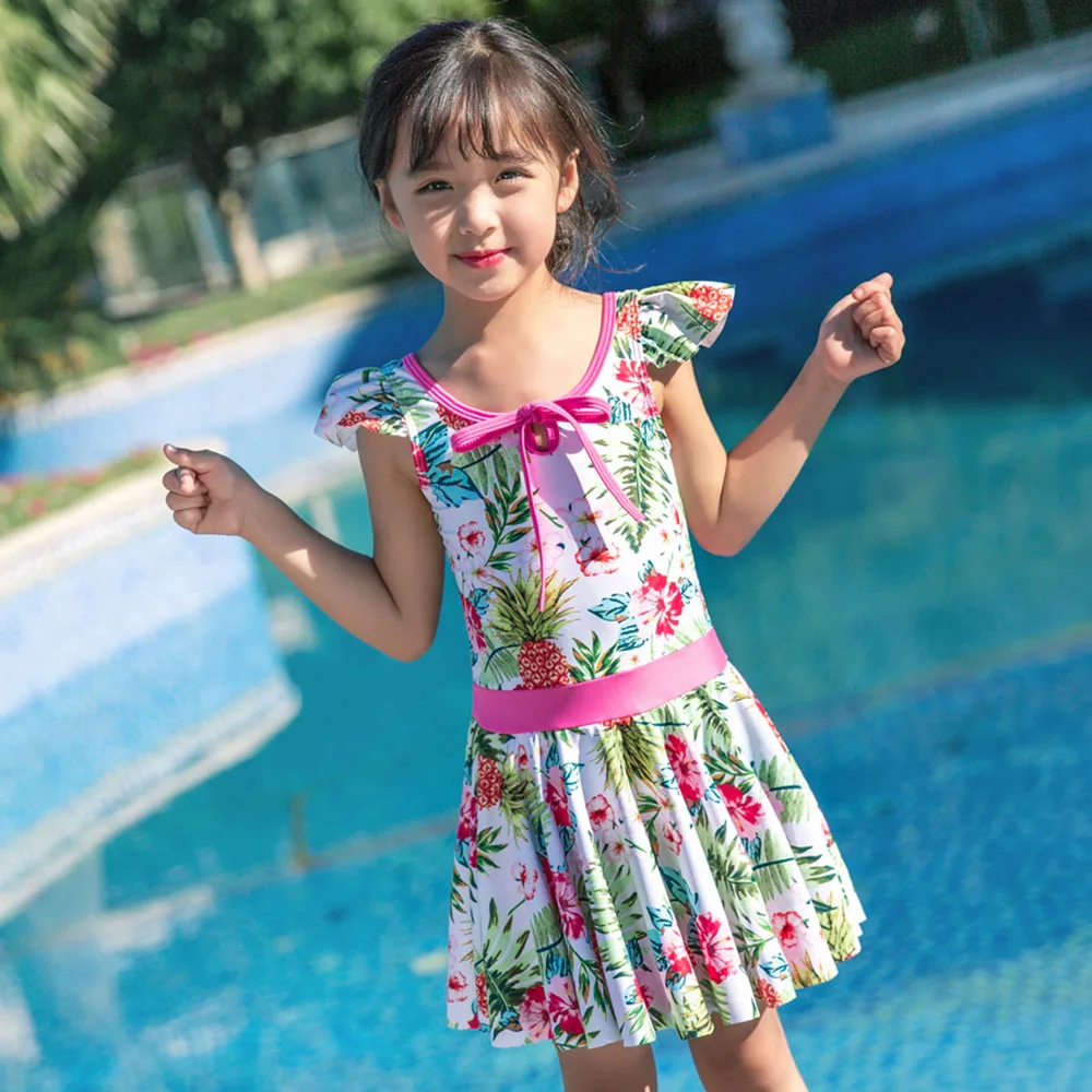 Swimsuit Baby Girls Swimwear Children Bathing Suit Kids Swim Dress One Piece Suits With Caps Beachwear May Bathers Summer Pool | Спорт и