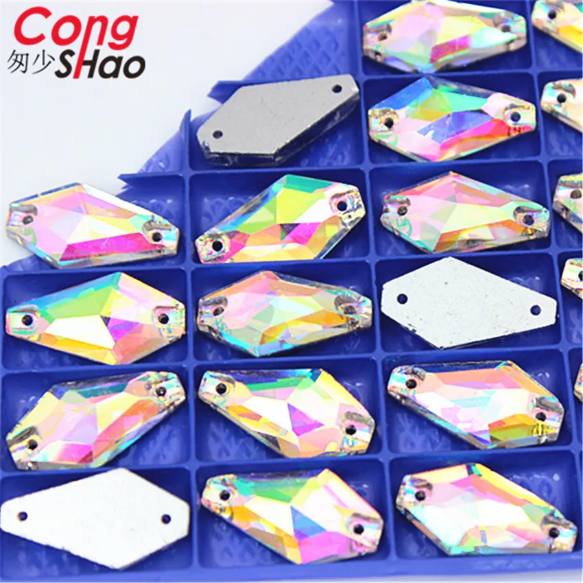 Cong Shao 50 шт. 11*20 мм AB красочные плоские стеклянные шестигранные стразы камни и