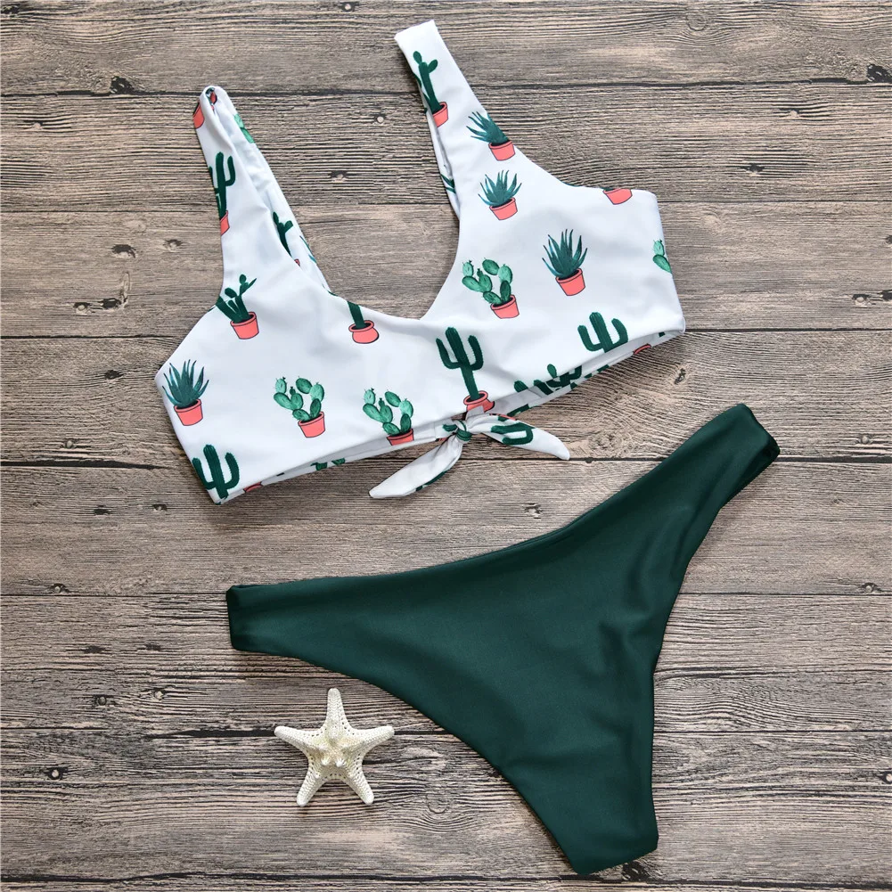 Купальник бандо женский купальник с пуш ап женское микро бикини принтом кактуса