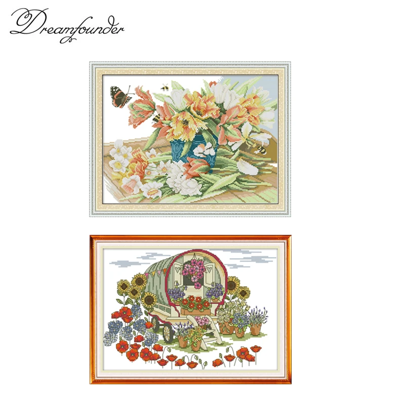 Бабочек и красивыми цветами 16 свадебный автомобиль цветок вышивка крестиком