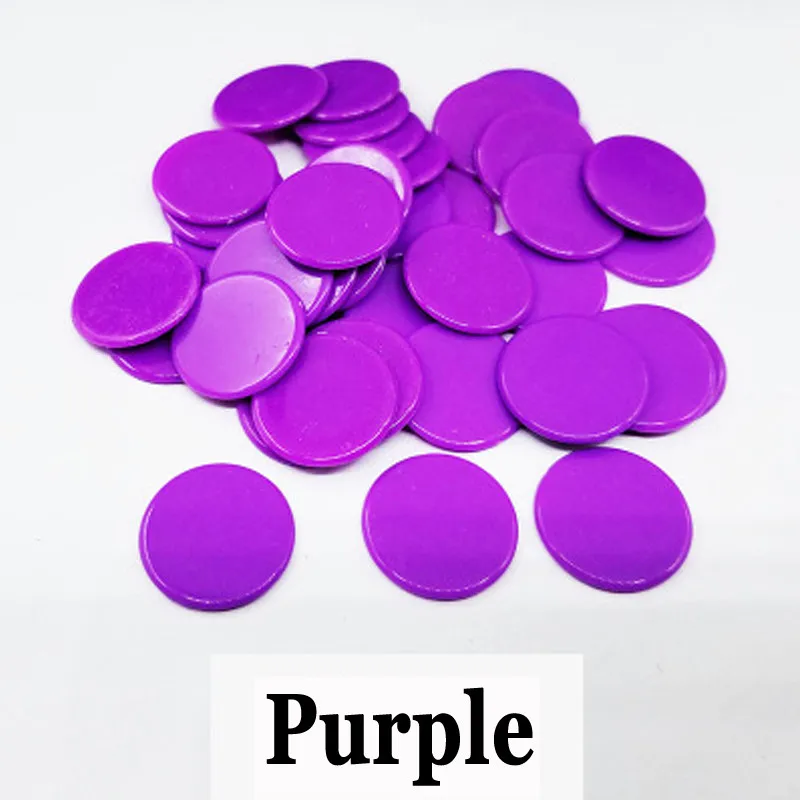 Purple 100 шт 19 мм фишки для бинго, маркеры для игры в бинго, пластиковые карты для классных детских и карнавальных игр в бинго - Цвет: Purple