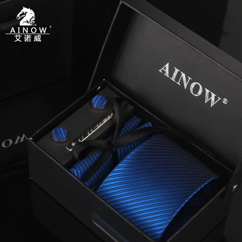 

3.35inch Neckties Man Wedding Tie Paisley Jacquard Arrow Men Tie Handkerchief Pin Cufflinks Gift Box Packaging Business Wedding