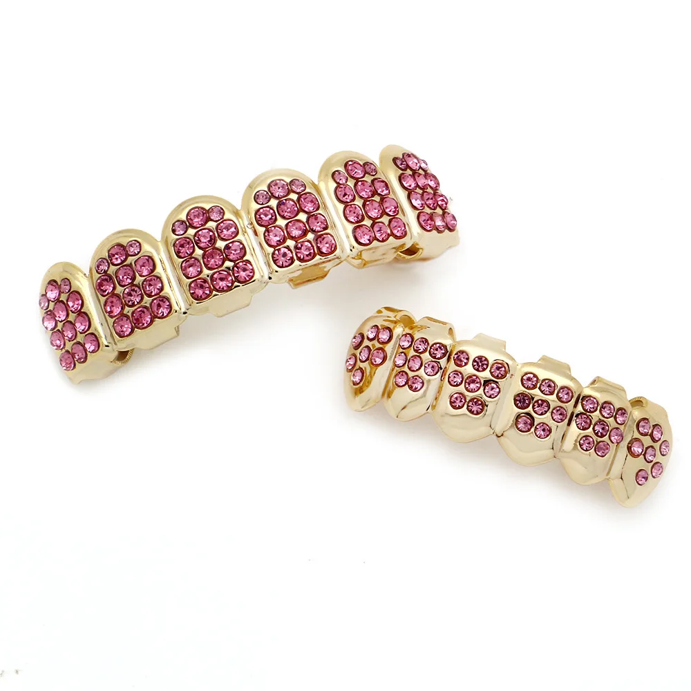 Хип-хоп Iced Out Grillz верхние и нижние зубы Grillz красочные панк золотые зубные колпачки Rapper зубные грили