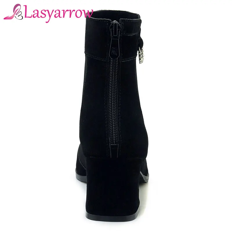 Lasyarrow Fashion Women's Ankle Boots Mesh Shoes Sexy High Heels Lady Platform Pumps Back Zipper Shoe Female Rhinestone J612 | Обувь