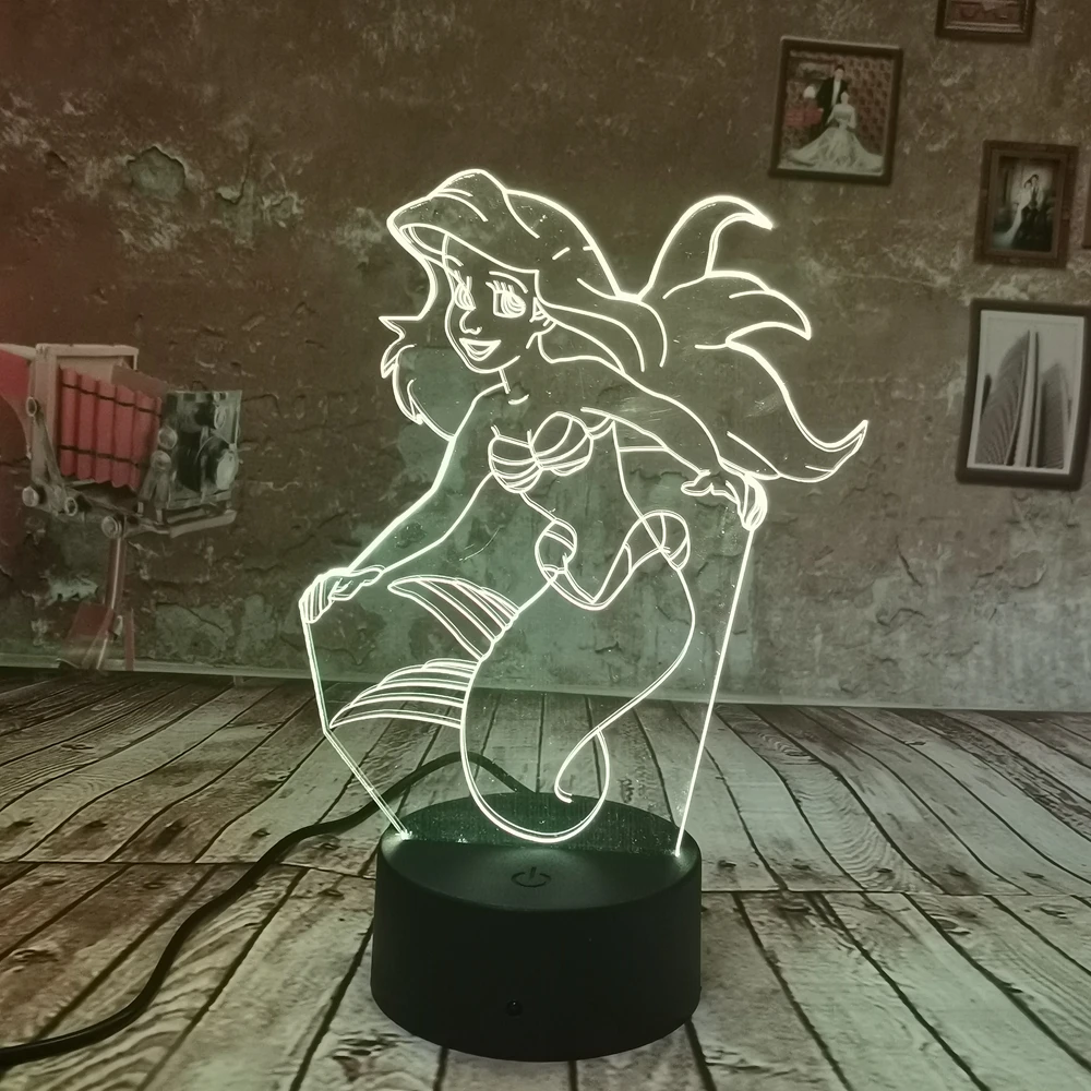 Дропшиппинг маленькая Русалка 3D оптическая настольная лампа ночник