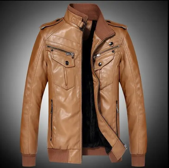 

HOT / Spring Men New leather pu leather Jacket with velvet Locomotive fur coat of cultivate One's morality big yards