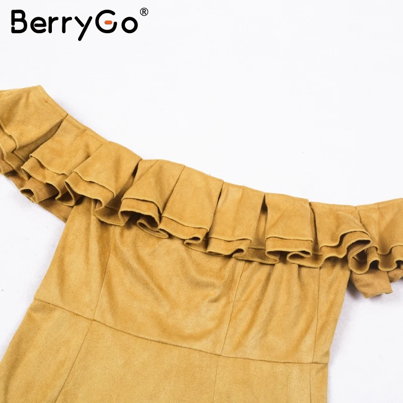 BerryGo сексуальное платье с открытыми плечами с открытой спиной и рюшами женское замшевое облегающее короткое платье осень зима Элегантные Платья vestidos de festa