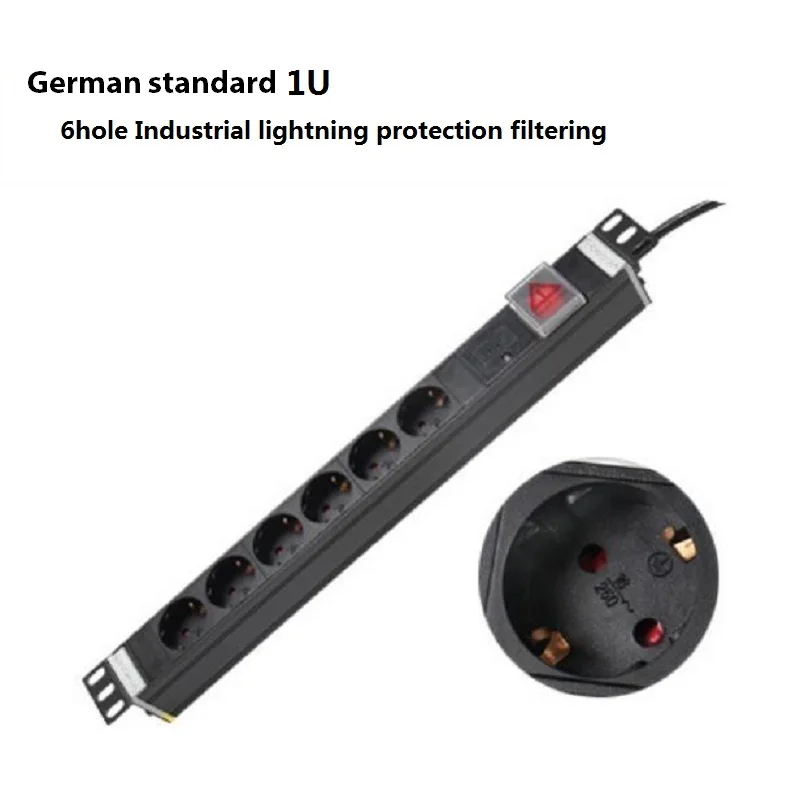 PDU 1U 6 EU разъем розеток 16A 250V energra розетка промышленная оснащено молниезащитой фильтрации enchufe адаптер розетка