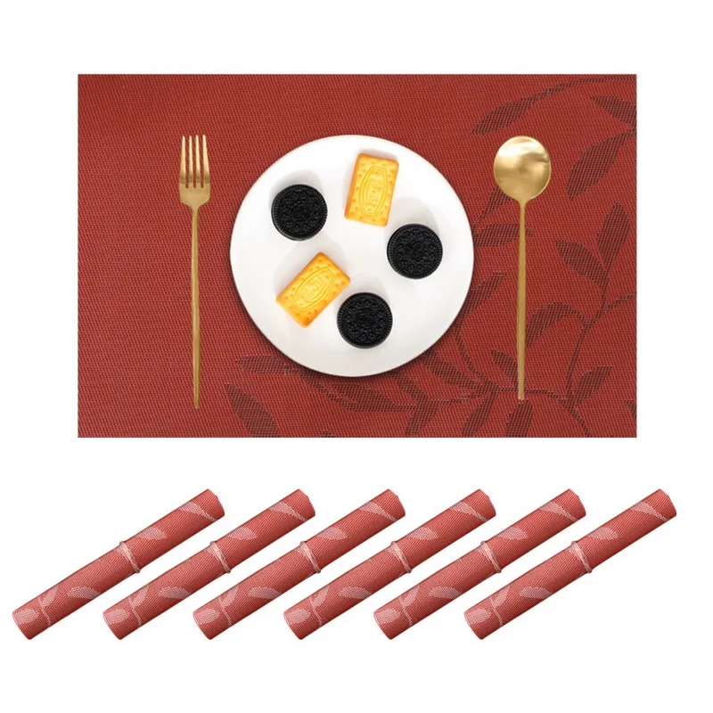 6pcs red 6 шт./компл. ПВХ моющиеся салфетки для обеденного стола грязестойкие чаши колодки подставки для стола тканевый коврик домашние инструменты - Цвет: 6pcs red